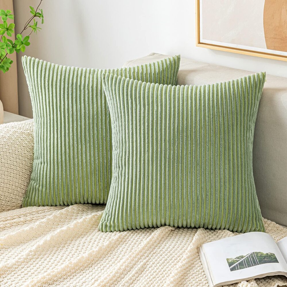 1290 Throw Pillow Covers Corduroy Decorative Soft Striped Square Cushion